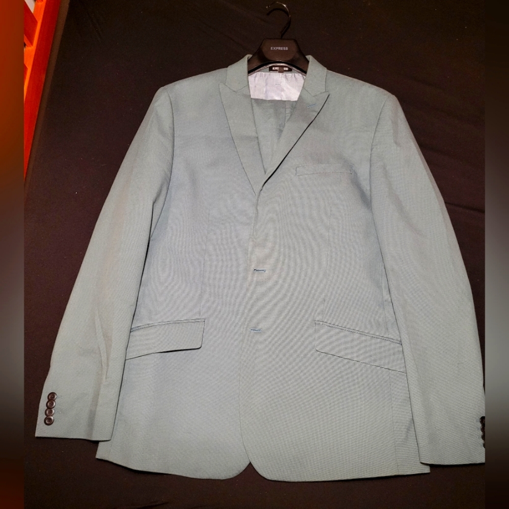 Express Extra Slim Two Piece Suit - Green - 44R Jacket and 34x30 Pants